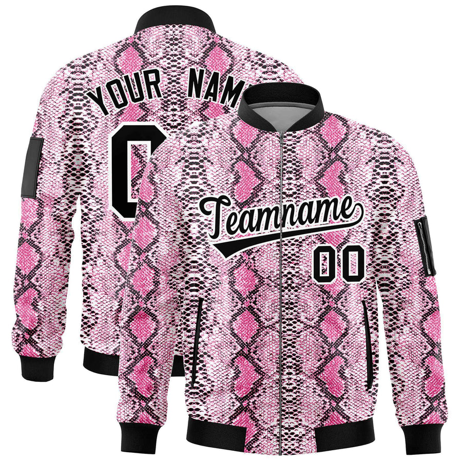 Custom Varsity Full-Zip Snake Pattern Letterman Bomber Jacket | BuyFootballJersey