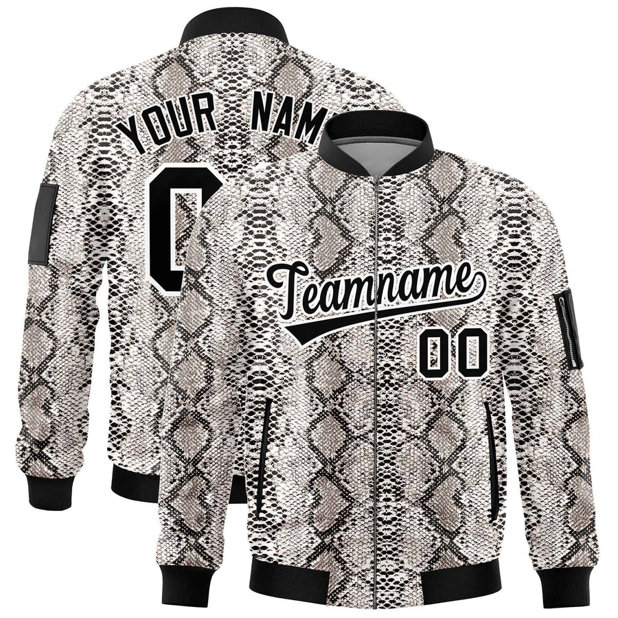 Custom Varsity Full-Zip Snake Pattern Letterman Bomber Jacket | BuyFootballJersey