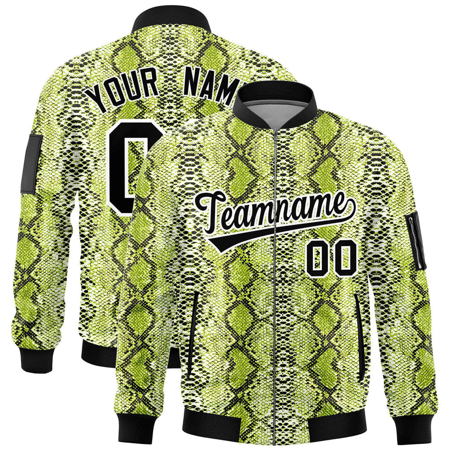 Custom Varsity Full-Zip Snake Pattern Letterman Bomber Jacket | BuyFootballJersey