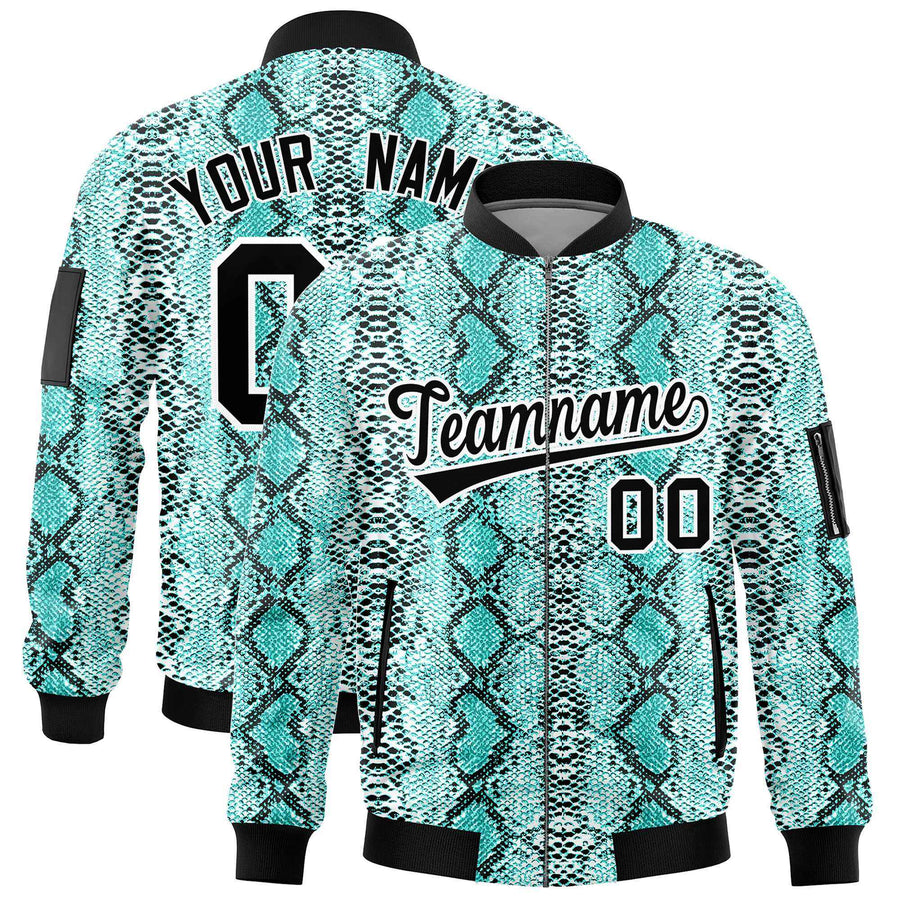Custom Varsity Full-Zip Snake Pattern Letterman Bomber Jacket | BuyFootballJersey