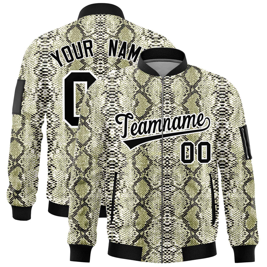Custom Varsity Full-Zip Snake Pattern Letterman Bomber Jacket | BuyFootballJersey