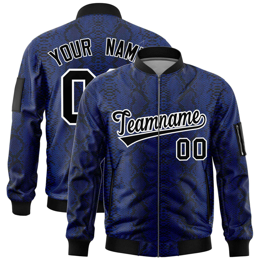 Custom Varsity Full-Zip Snake Pattern Letterman Bomber Jacket | BuyFootballJersey