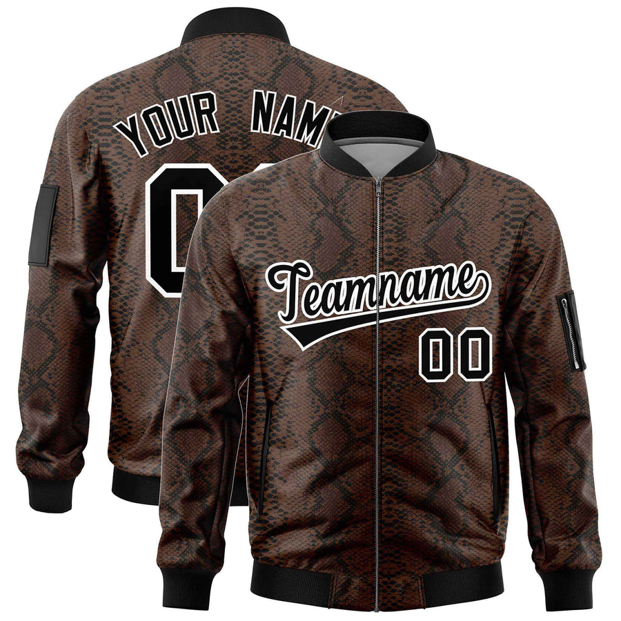 Custom Varsity Full-Zip Snake Pattern Letterman Bomber Jacket | BuyFootballJersey