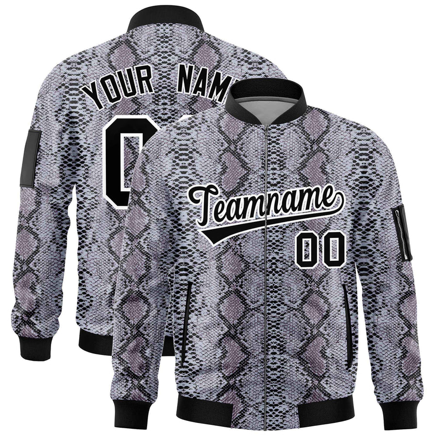 Custom Varsity Full-Zip Snake Pattern Letterman Bomber Jacket | BuyFootballJersey
