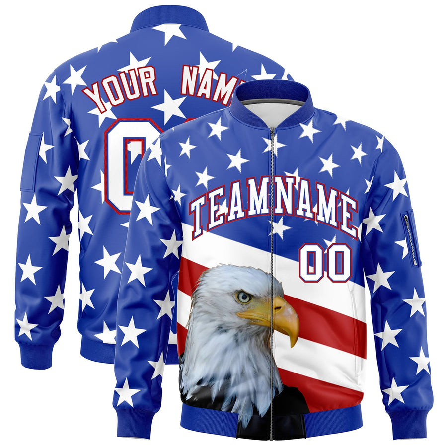 Custom Royal Blue White Red Independence Day Full Zip American Flag Wrinkle-Resistant Jacket | BuyFootballJersey