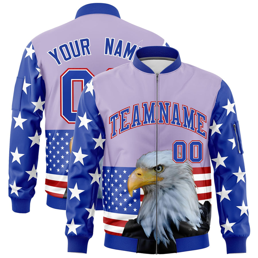 Custom Royal Blue White Red Independence Day Full Zip American Flag Wrinkle-Resistant Jacket | BuyFootballJersey