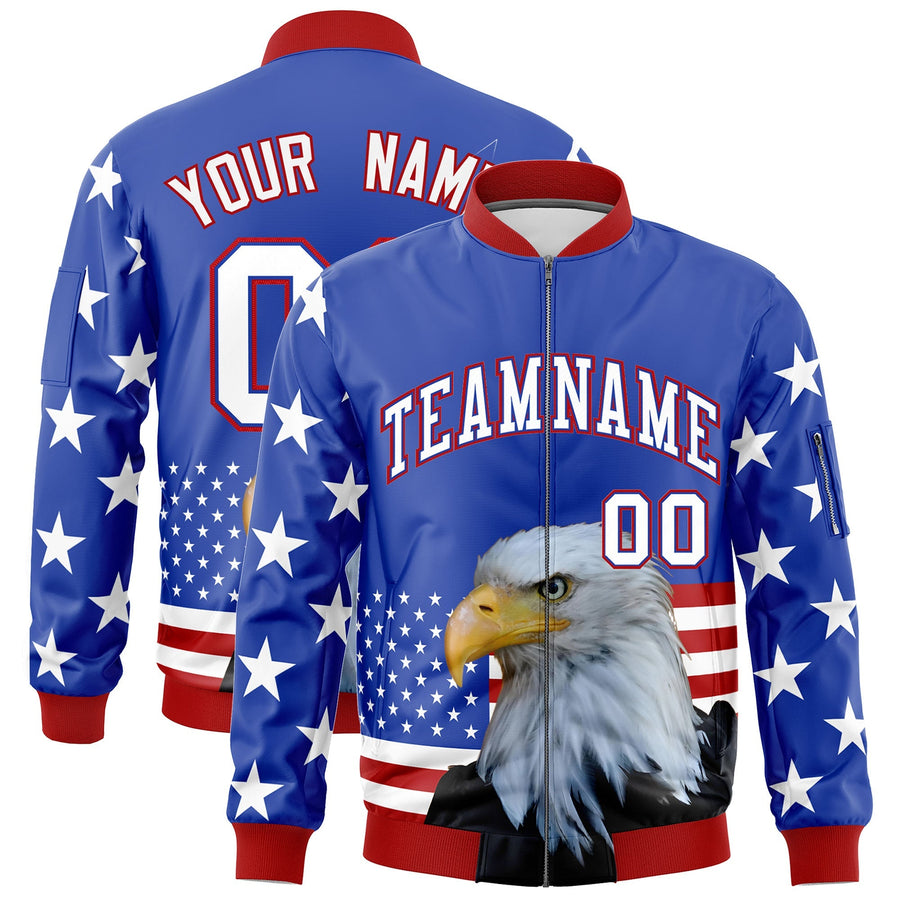 Custom Royal Blue White Red Independence Day Full Zip American Flag Wrinkle-Resistant Jacket | BuyFootballJersey