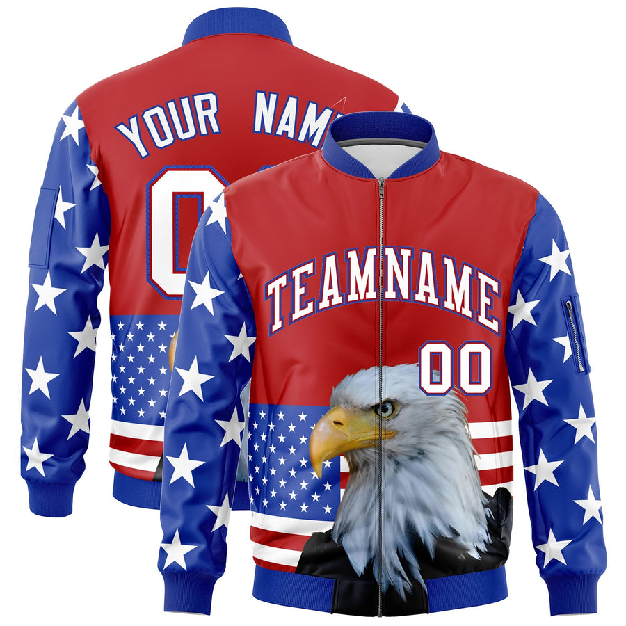 Custom Red Royal Blue White Independence Day Full Zip American Flag Wrinkle-Resistant Jacket | BuyFootballJersey