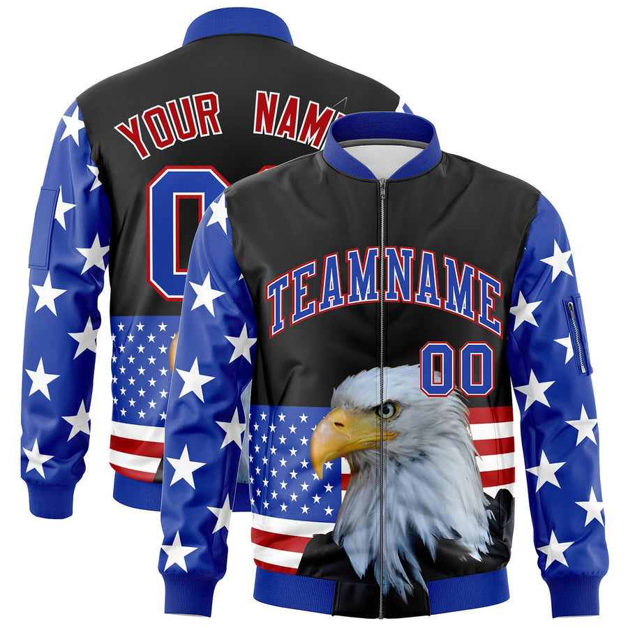Custom Black Royal Blue White Independence Day Full Zip American Flag Wrinkle-Resistant Jacket | BuyFootballJersey
