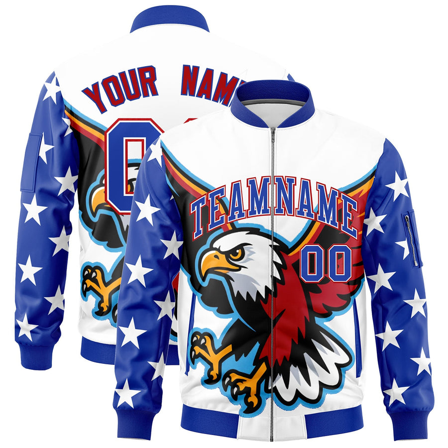 Custom White Royal Blue Red Independence Day Full Zip American Flag Wrinkle-Resistant Jacket | BuyFootballJersey