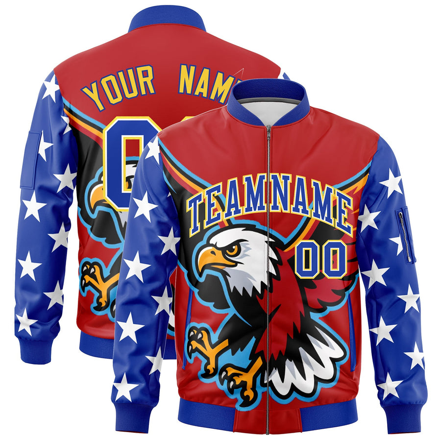 Custom Red Royal Blue White Independence Day Full Zip American Flag Wrinkle-Resistant Jacket | BuyFootballJersey