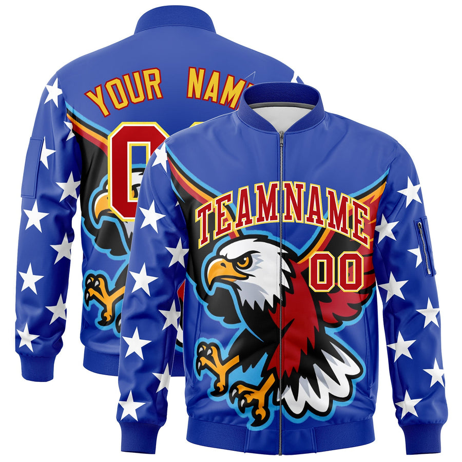 Custom Royal Blue White Red Independence Day Full Zip American Flag Wrinkle-Resistant Jacket | BuyFootballJersey