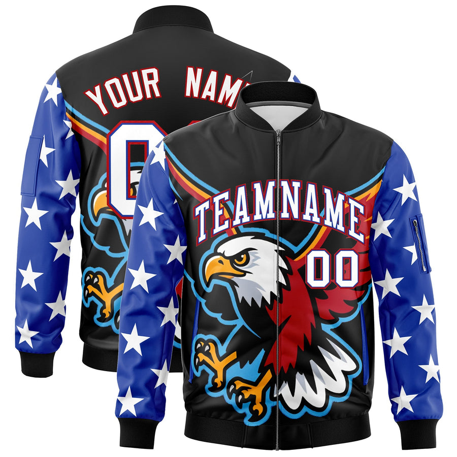 Custom Black Royal Blue White Independence Day Full Zip American Flag Wrinkle-Resistant Jacket | BuyFootballJersey