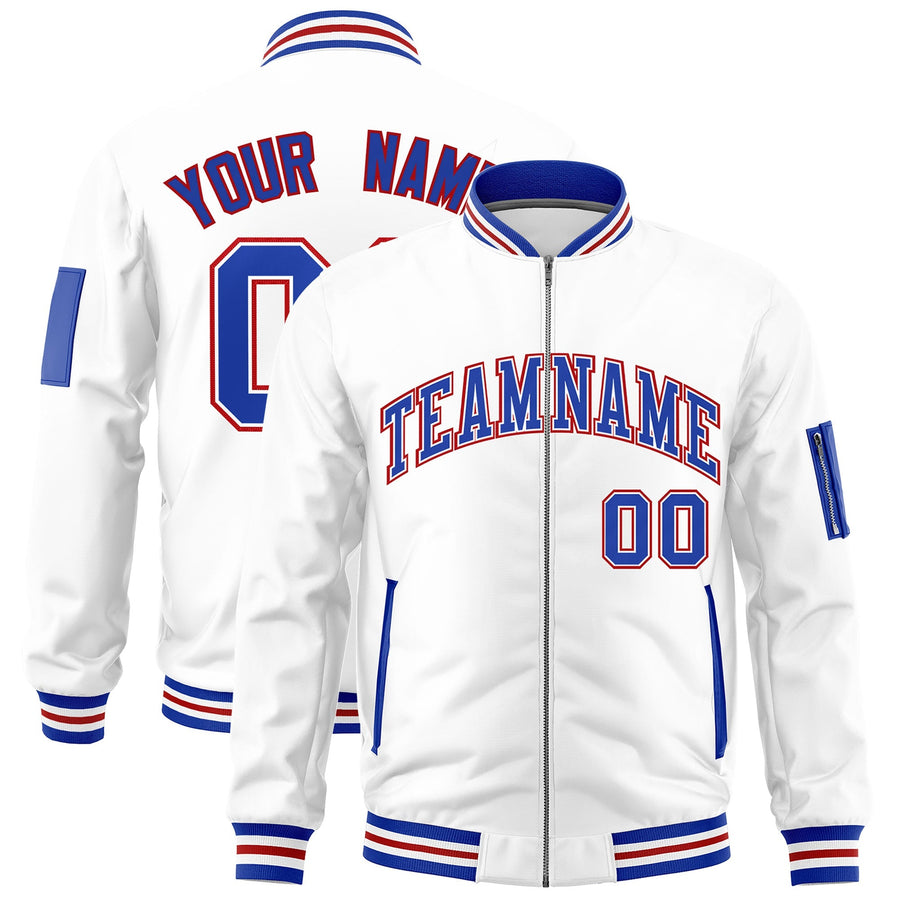 Custom White Royal Blue Red Independence Day Full Zip American Flag Wrinkle-Resistant Jacket | BuyFootballJersey