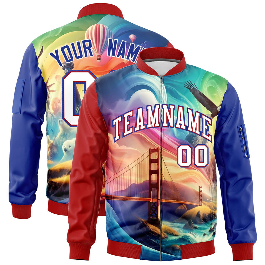 Custom Red Royal Blue White Independence Day Full Zip American Flag Wrinkle-Resistant Jacket | BuyFootballJersey