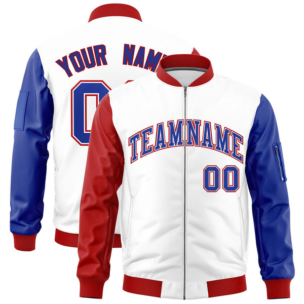 Custom White Red Royal Blue Independence Day Full Zip American Flag Wrinkle-Resistant Jacket | BuyFootballJersey