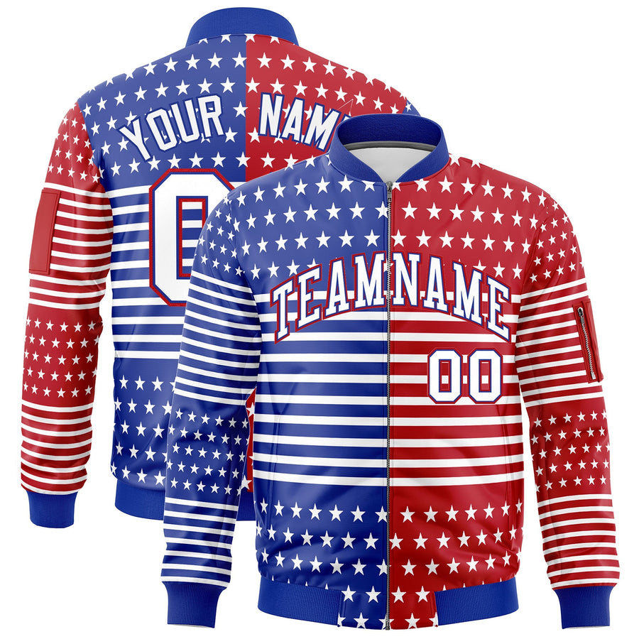 Custom Royal Blue Red White Independence Day Full Zip American Flag Wrinkle-Resistant Jacket | BuyFootballJersey