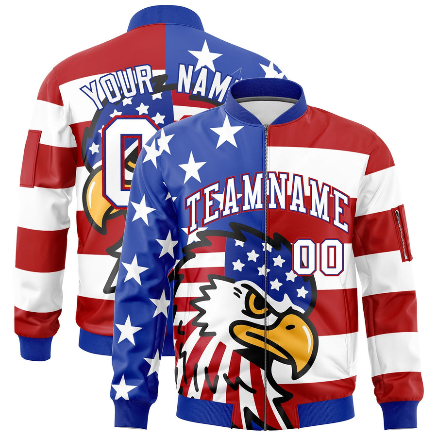 Custom Royal Blue White Red Independence Day Full Zip American Flag Wrinkle-Resistant Jacket | BuyFootballJersey