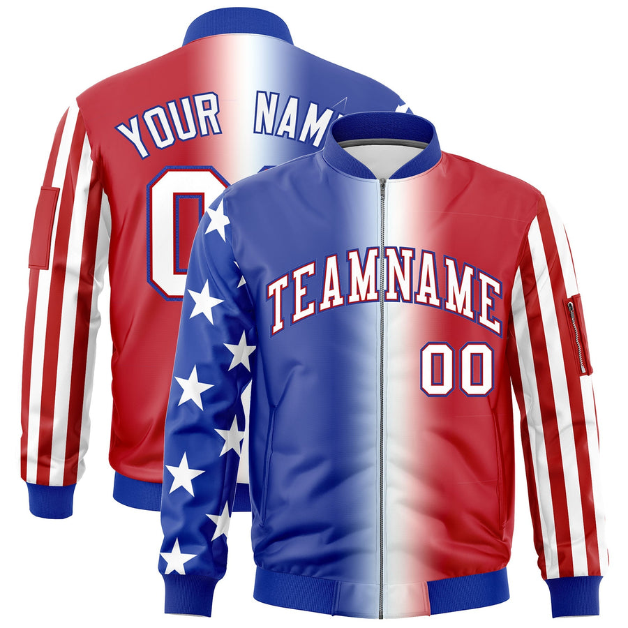 Custom Royal Blue White Red Independence Day Full Zip American Flag Wrinkle-Resistant Jacket | BuyFootballJersey