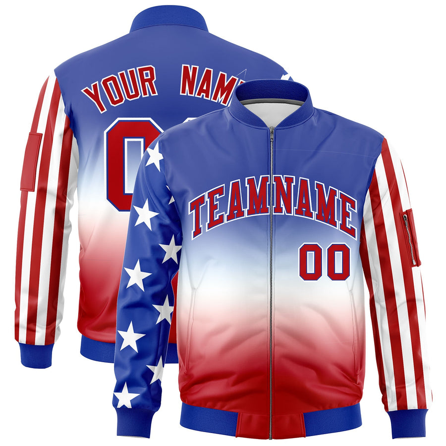 Custom Royal Blue White Red Independence Day Full Zip American Flag Wrinkle-Resistant Jacket | BuyFootballJersey