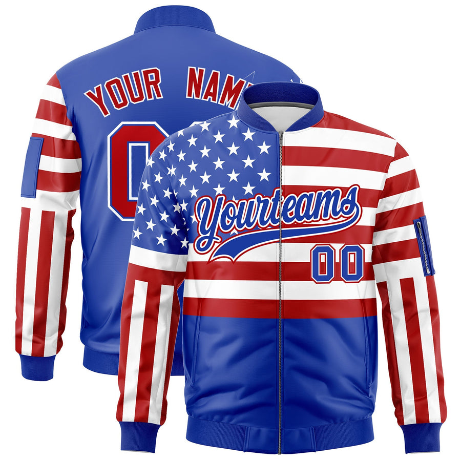 Custom Royal Blue Red White Independence Day Full Zip American Flag Wrinkle-Resistant Jacket | BuyFootballJersey