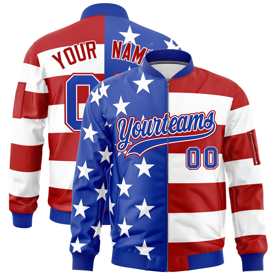 Custom Royal Blue Red White Independence Day Full Zip American Flag Wrinkle-Resistant Jacket | BuyFootballJersey