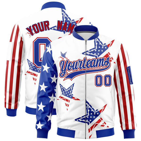Custom White Red Royal Blue Independence Day Full Zip American Flag Wrinkle-Resistant Jacket | BuyFootballJersey