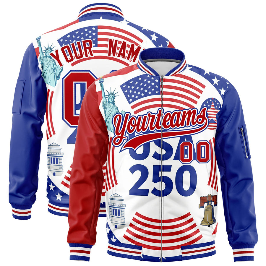 Custom Red Royal Blue White Independence Day Full Zip American Flag Wrinkle-Resistant Jacket | BuyFootballJersey