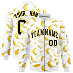 Custom White Varsity Full-Zip Banana Pattern Letterman Bomber Jacket | BuyFootballJersey