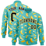 Custom Teal Varsity Full-Zip Banana Pattern Letterman Bomber Jacket | BuyFootballJersey