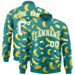 Custom Teal Varsity Full-Zip Banana Pattern Letterman Bomber Jacket | BuyFootballJersey