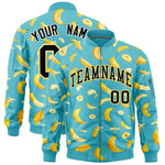 Custom Sky Blue Varsity Full-Zip Banana Pattern Letterman Bomber Jacket | BuyFootballJersey