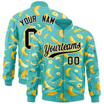 Custom Teal Varsity Full-Zip Banana Pattern Letterman Bomber Jacket | BuyFootballJersey
