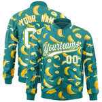Custom Teal Varsity Full-Zip Banana Pattern Letterman Bomber Jacket | BuyFootballJersey