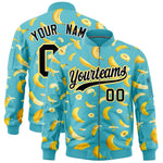 Custom Sky Blue Varsity Full-Zip Banana Pattern Letterman Bomber Jacket | BuyFootballJersey