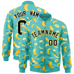 Custom Teal Varsity Full-Zip Banana Pattern Letterman Bomber Jacket | BuyFootballJersey