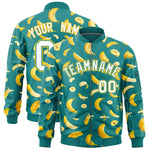 Custom Teal Varsity Full-Zip Banana Pattern Letterman Bomber Jacket | BuyFootballJersey