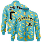 Custom Sky Blue Varsity Full-Zip Banana Pattern Letterman Bomber Jacket | BuyFootballJersey