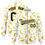 Custom White Varsity Full-Zip Banana Pattern Letterman Bomber Jacket | BuyFootballJersey