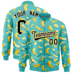 Custom Teal Varsity Full-Zip Banana Pattern Letterman Bomber Jacket | BuyFootballJersey