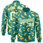 Custom Teal Varsity Full-Zip Banana Pattern Letterman Bomber Jacket | BuyFootballJersey