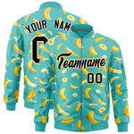 Custom Teal Varsity Full-Zip Banana Pattern Letterman Bomber Jacket | BuyFootballJersey