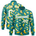 Custom Teal Varsity Full-Zip Banana Pattern Letterman Bomber Jacket | BuyFootballJersey