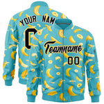 Custom Sky Blue Varsity Full-Zip Banana Pattern Letterman Bomber Jacket | BuyFootballJersey