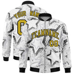 Custom White Varsity Full-Zip Star Pattern Letterman Bomber Jacket | BuyFootballJersey