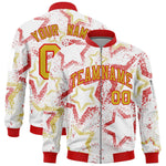 Custom White Varsity Full-Zip Star Pattern Letterman Bomber Jacket | BuyFootballJersey