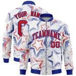 Custom White Varsity Full-Zip Star Pattern Letterman Bomber Jacket | BuyFootballJersey