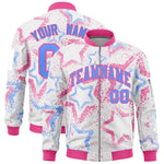 Custom White Varsity Full-Zip Star Pattern Letterman Bomber Jacket | BuyFootballJersey