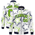 Custom White Varsity Full-Zip Star Pattern Letterman Bomber Jacket | BuyFootballJersey