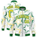 Custom White Varsity Full-Zip Star Pattern Letterman Bomber Jacket | BuyFootballJersey